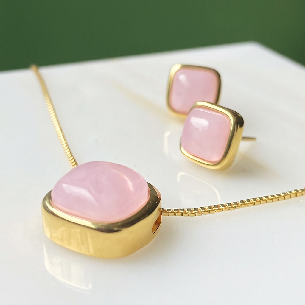 Juego cuadrito cuarzo rosa