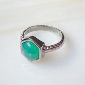 Anillo hexágono agata verde