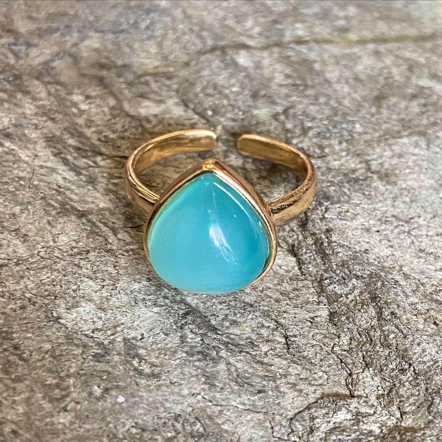 Anillo graduable lágrima azul