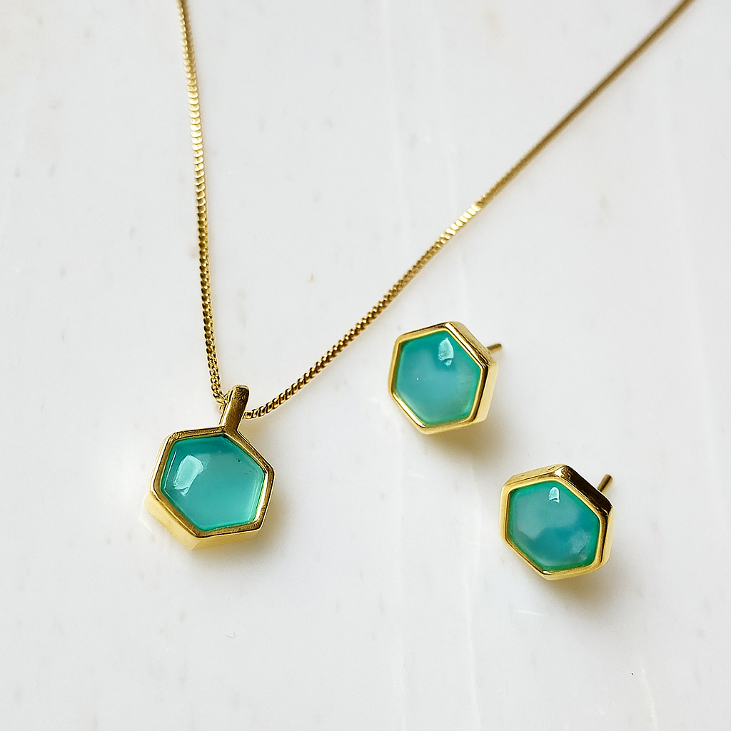 Juego hexágono ágata azul